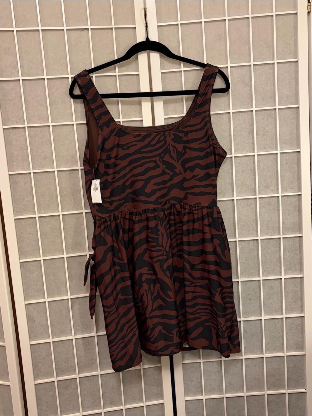 Old Navy Brown and Black Zebra-Print Matte Side Tie Swim Dress - Picture 6 of 14